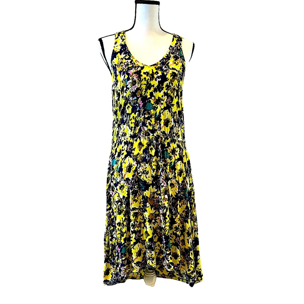 H&M Sun Dress Yellow & Purple Multicolor Floral Racerback Size M